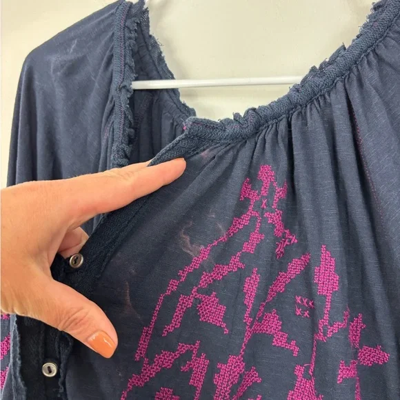 Free People Persuasion Embroidered Top Womens M Oversized Slouchy Boho Hippie - Picture 5 of 9